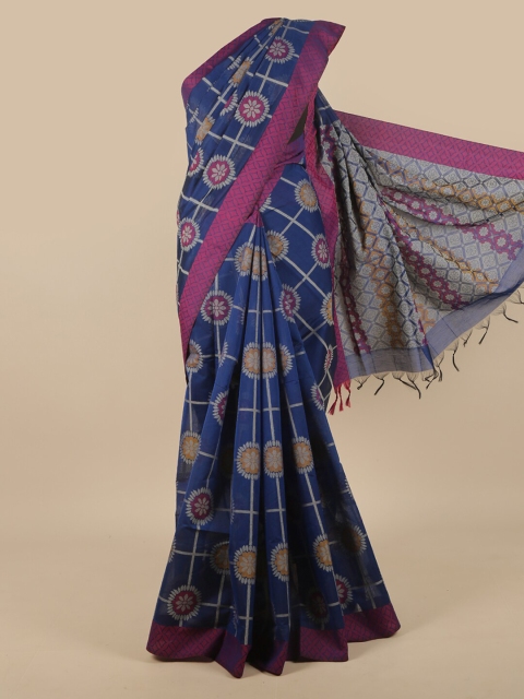 

Pothys Blue & Magenta Ethnic Motifs Silk Cotton Saree