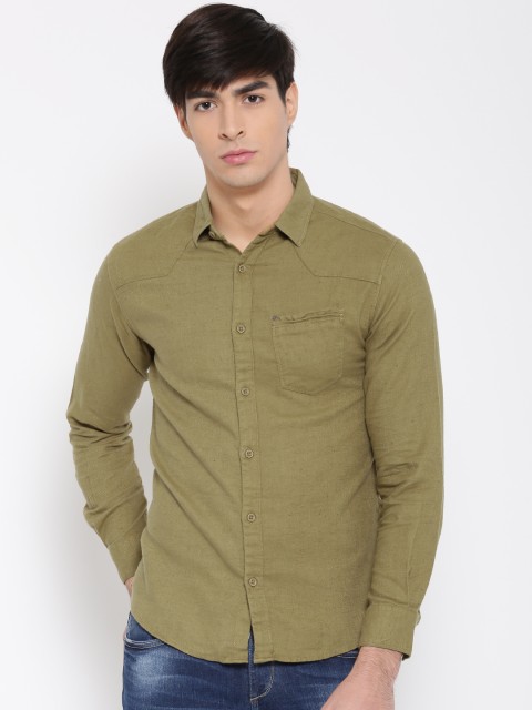 

SPYKAR Men Olive Brown Solid Casual Shirt