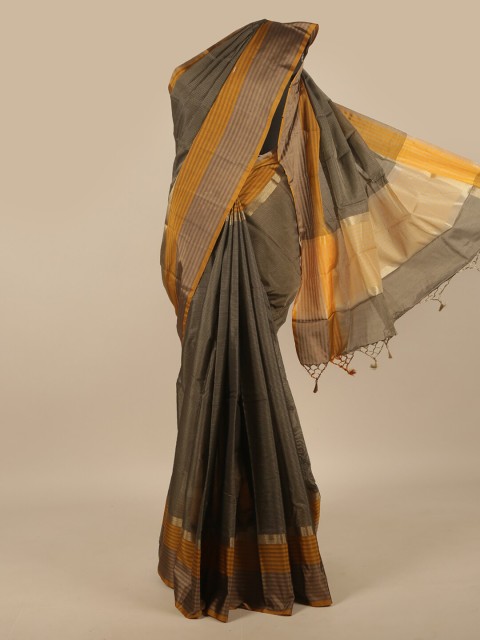

Pothys Grey & Mustard Striped Silk Cotton Saree