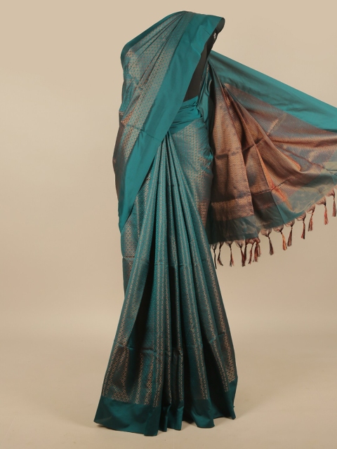 

Pothys Green & Copper-Toned Woven Design Zari Silk Cotton Saree