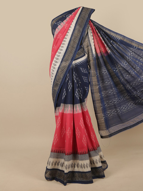 

Pothys Pink & Navy Blue Pure Pochampalli Cotton Saree