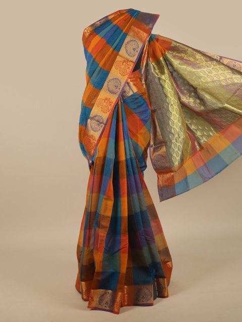 

Pothys Orange & Blue Woven Design Zari Silk Cotton Saree
