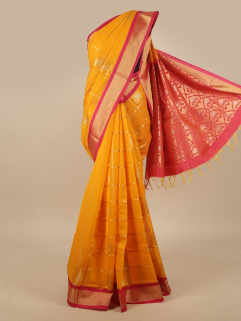 

Pothys Yellow & Red Ethnic Motifs Zari Silk Cotton Saree