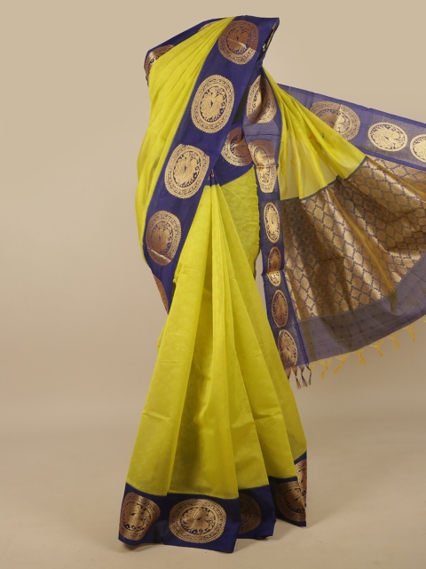 

Pothys Green & Navy Blue Zari Silk Cotton Saree