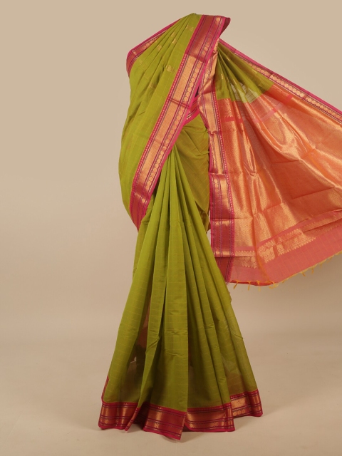 

Pothys Green & Gold-Toned Woven Design Zari Silk Cotton Saree