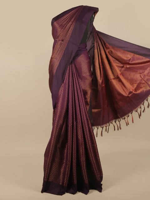 

Pothys Violet & Gold-Toned Woven Design Silk Cotton Saree