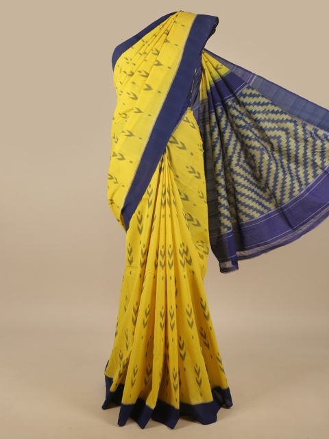 

Pothys Yellow & Navy Blue Ethnic Motifs Pure Cotton Saree