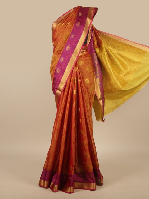 

Pothys Mustard & Magenta Woven Design Silk Cotton Saree