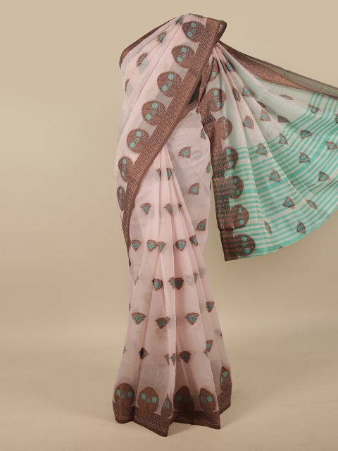 

Pothys Tan & Copper-Toned Ethnic Motifs Chanderi Saree