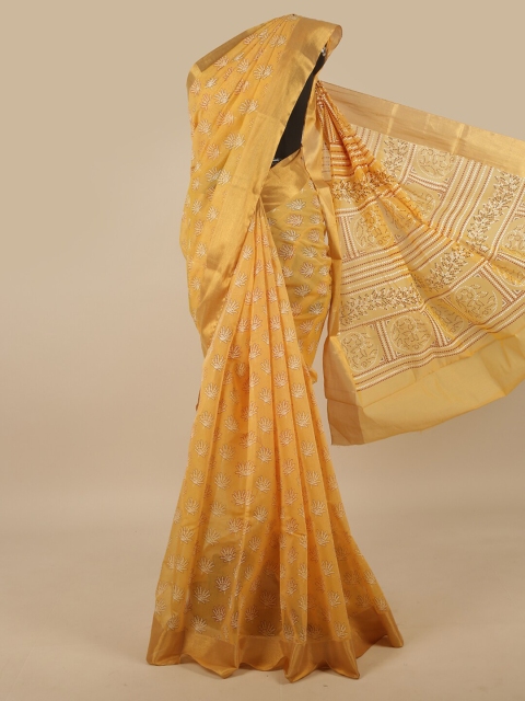 

Pothys Yellow & White Ethnic Motifs Embroidered Pure Cotton Saree