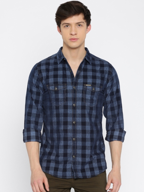 

SPYKAR Men Navy Regular Fit Checked Casual Shirt, Navy blue
