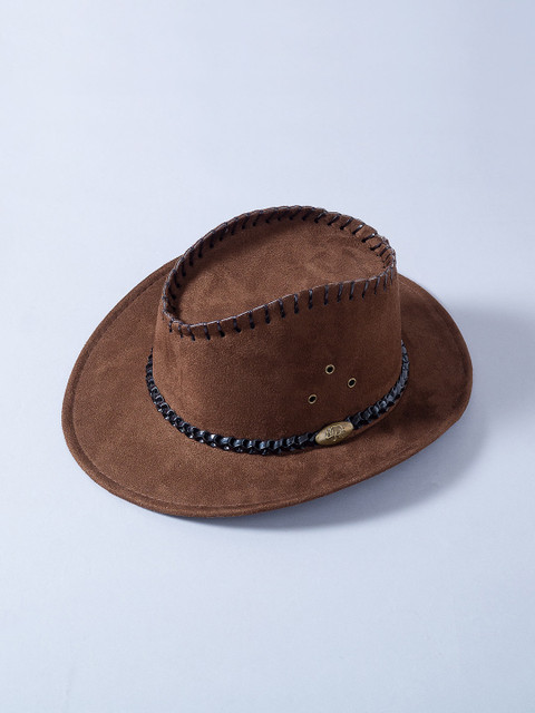 

Golden Peacock Men Brown & Black Faux Leather Cowboy Sun Hat
