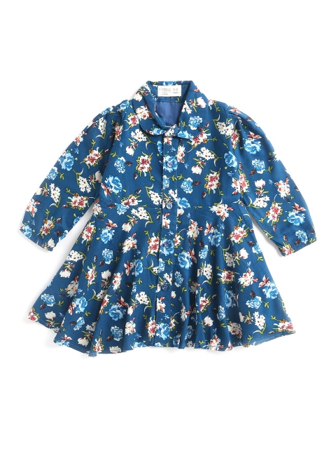 

Hopscotch Blue & Beige Floral A-Line Cotton Dress