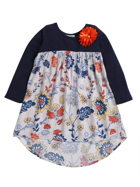 

Hopscotch Navy Blue & White Pure Cotton Floral Empire Dress