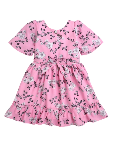 

Hopscotch Pink Floral Printed Fit-Flared Dress