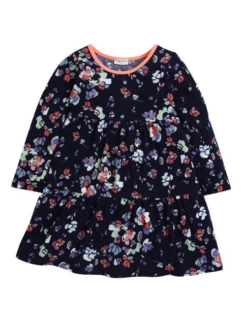 

Hopscotch Girls Navy Blue Floral Printed Fit & Flare Dress