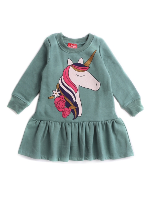 

Hopscotch Green Fleece Pure Cotton Sweater Dress