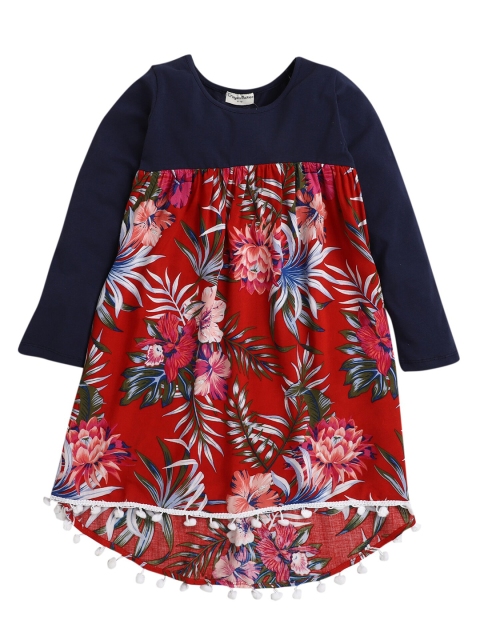 

Hopscotch Navy Blue & Red Floral Empire Cotton Dress