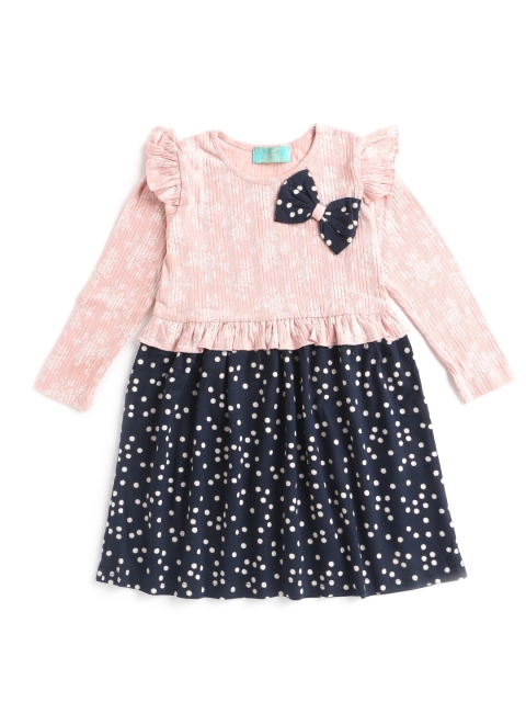 

Hopscotch Girls Pink & Navy Blue Floral Chiffon Fit & Flare Dress