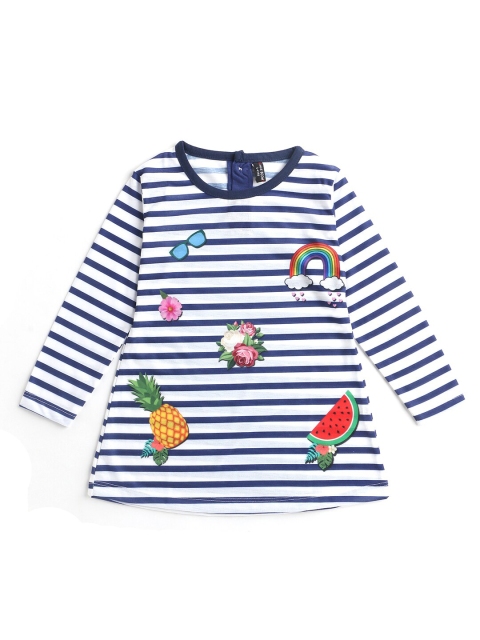 

Hopscotch Girls Navy Blue & White Printed Pure Cotton A-Line Dress