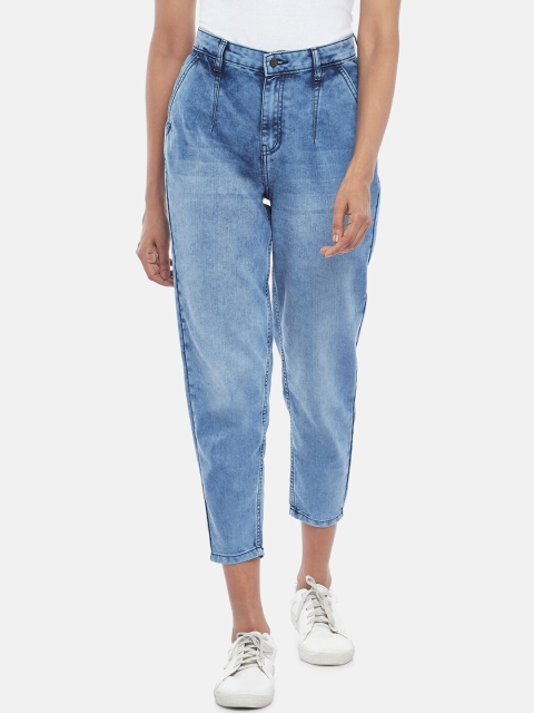 

People Women Blue Relaxed Fit Heavy Fade Pure Cotton High Rise Jeans