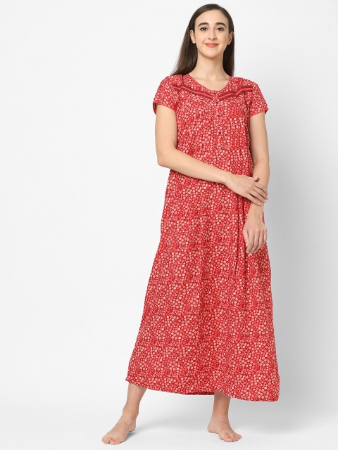 

Sweet Dreams Red & Peach-Coloured Printed Maxi Nightdress