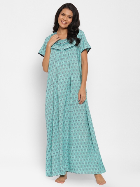 

Sweet Dreams Women Blue Printed Maxi Nightdress