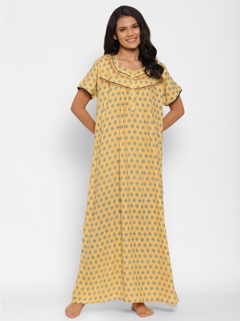 

Sweet Dreams Women Yellow Printed Maxi Nightdress
