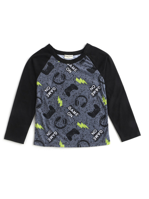 

Hopscotch Boys Grey & Black Graphic Printed T-shirt