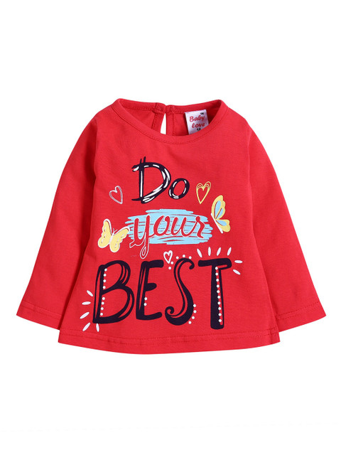 

Hopscotch Girls Red & Black Typography Printed Cotton T-shirt