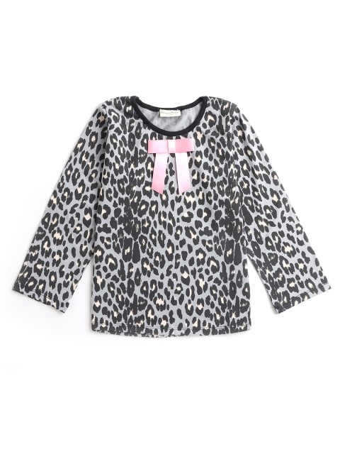 

Hopscotch Girls Blue & Black Printed Pure Cotton T-shirt