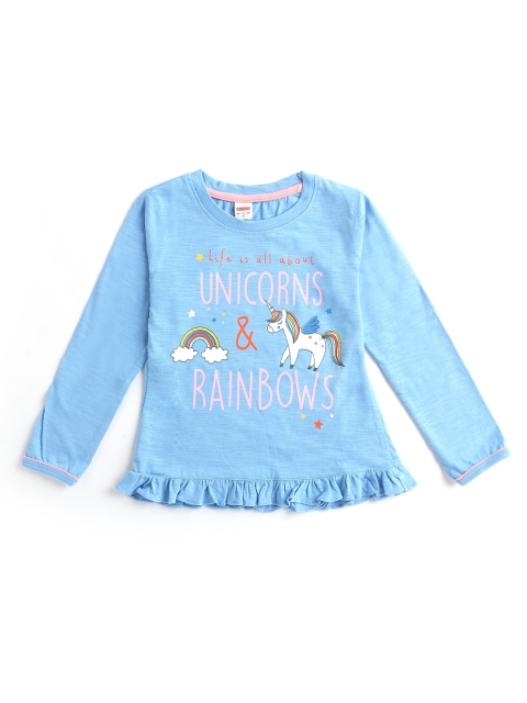 

Hopscotch Girls Blue Printed Full Sleeves T-shirt