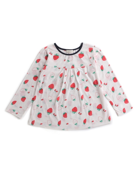 

Hopscotch Off White & Red Strawberry Printed Top