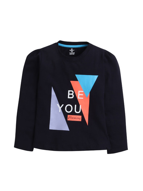 

Hopscotch Girls Navy Blue Graphic Print Cotton Top