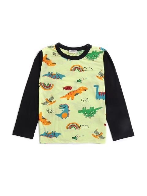 

Hopscotch Boys Green & Black Printed Pure Cotton T-shirt