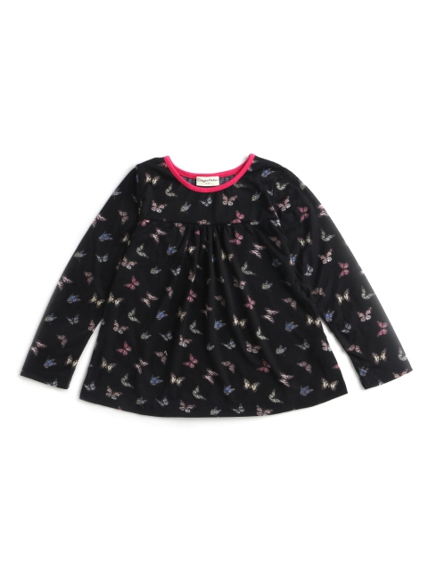 

Hopscotch Girls Black & Red Butterfly Printed Yoke T-shirt