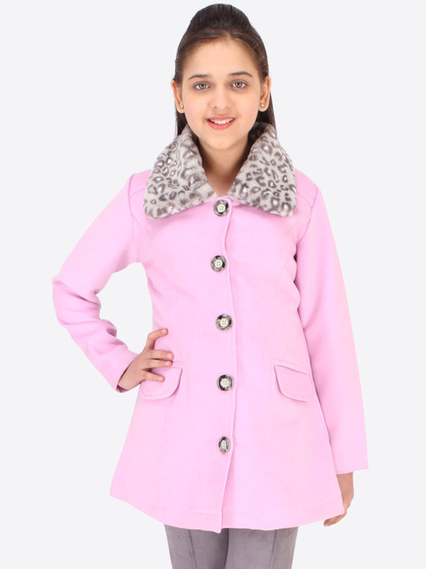 

CUTECUMBER Girls Pink & Black Solid Spread Collar Longline Tailored Jacket