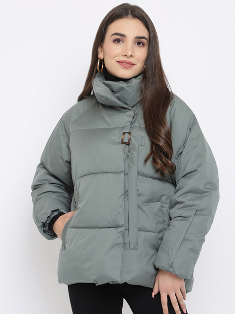 

iki chic Women Green Windcheater Outdoor Puffer Jacket