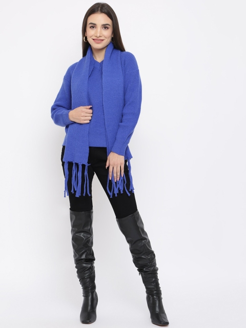 

iki chic Women Blue Solid Pullover with Muffler