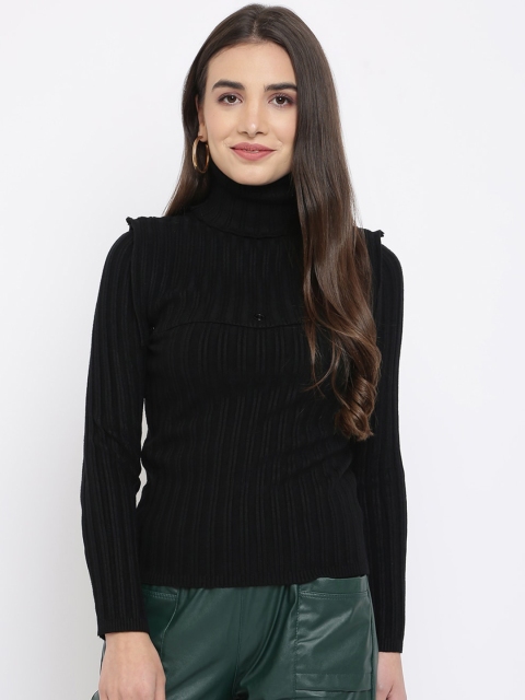 

iki chic Women Black Solid Turtle Neck Wool Pullover