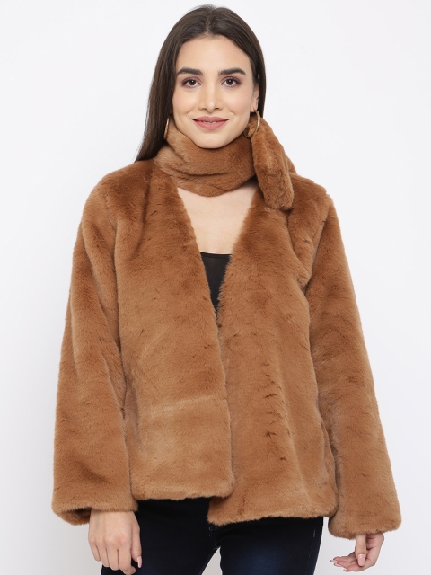 

iki chic Women Brown Faux Fur Overcoat