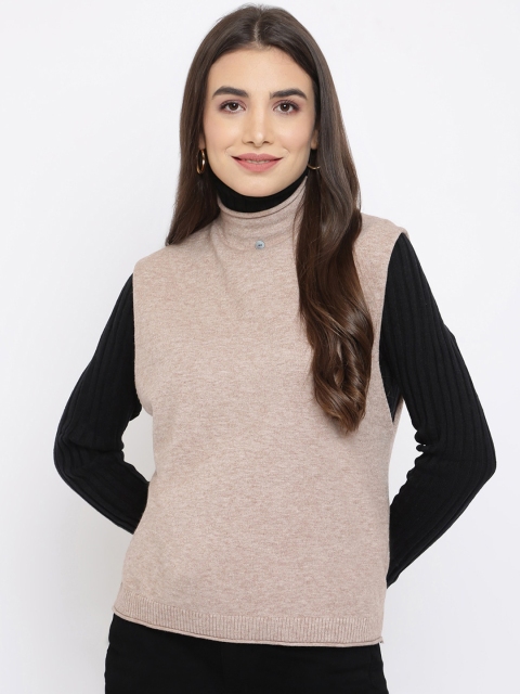 

iki chic Women Beige Wool Turtle Neck Sweater Vest