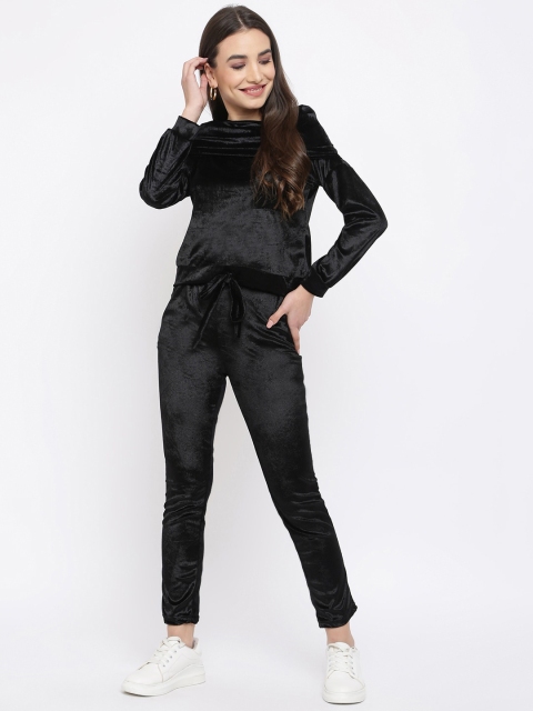 

iki chic Women Black Velvet Top with Pyjamas Co-Ords Set
