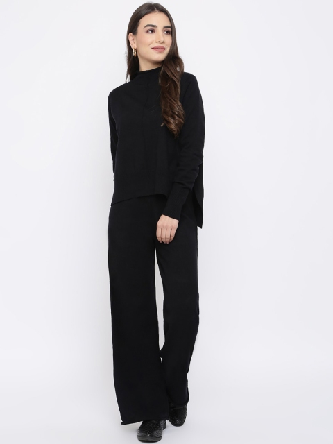 

iki chic Women Black Wool Top With Wide Leg Palazzos
