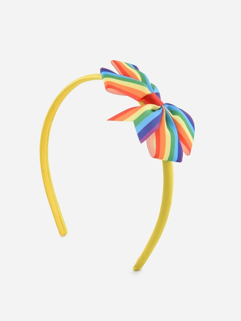 

Toniq Kids Girls Yellow & Blue Embellished Rainbow Striped Bow Hairband
