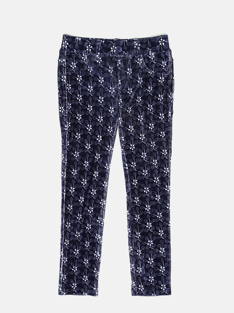

United Colors of Benetton Girls Navy Floral Print Corduroy Jeggings, Navy blue