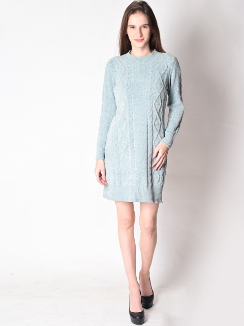 

NoBarr Blue Self Design Sweater Dress