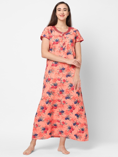 

Sweet Dreams Women Peach-Coloured Floral Printed Maxi Nightdress