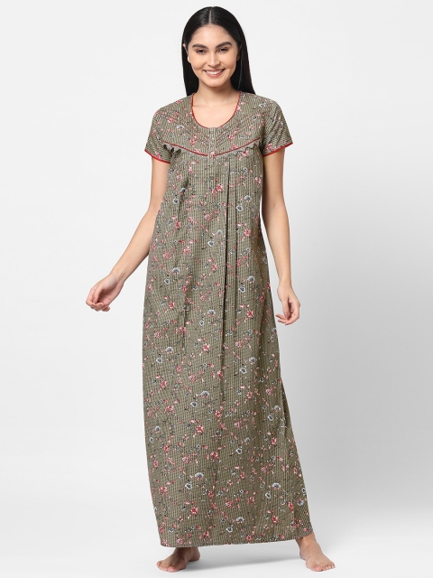 

Sweet Dreams Women Khaki Printed Maxi Nightdress
