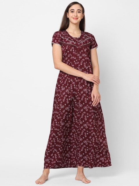 

Sweet Dreams Women Maroon Printed Maxi Nightdress